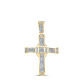 10kt Yellow Gold Men's Round Diamond Cross Charm Pendant - 7/8 Cttw - Splendid Jewellery - Splendid Jewellery