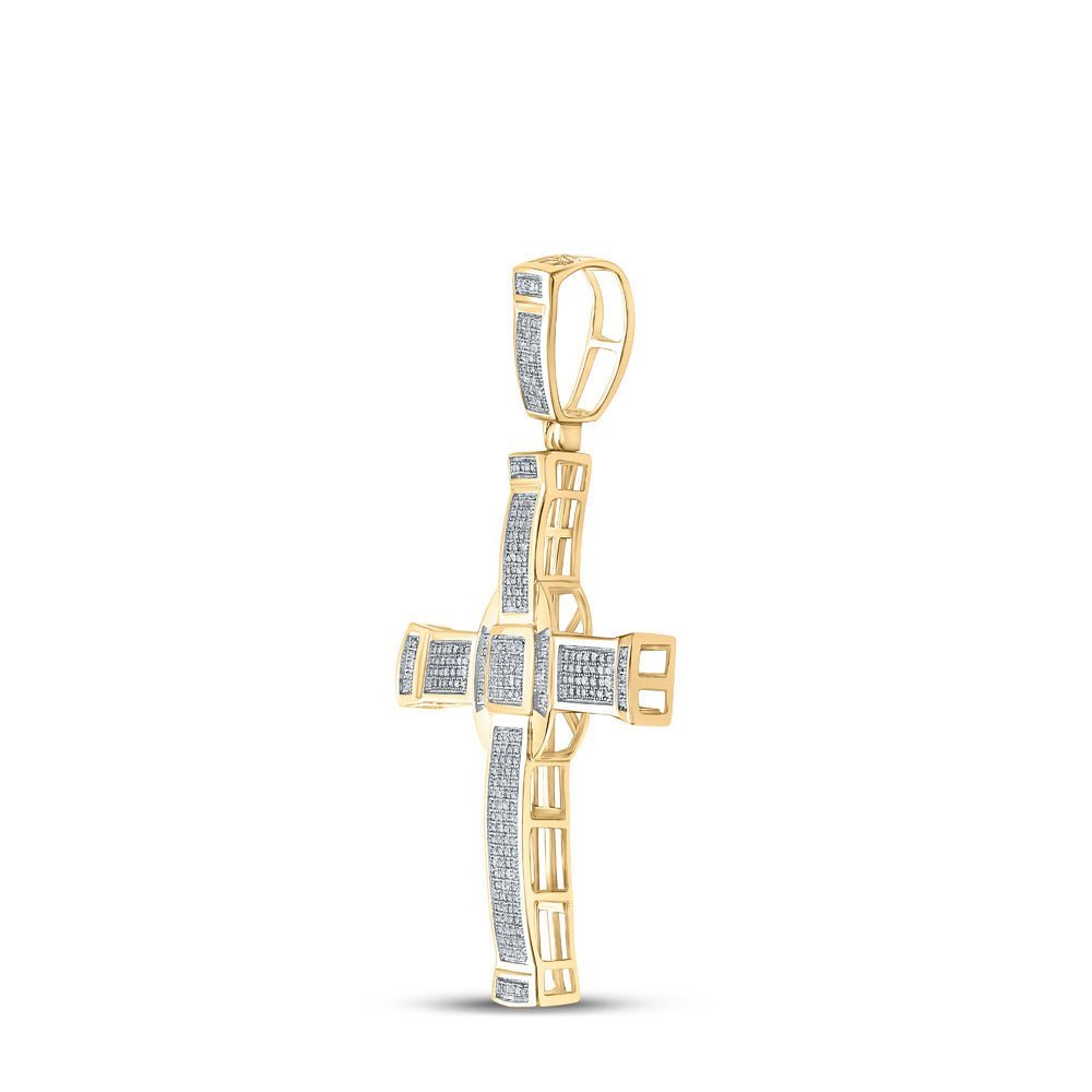 10kt Yellow Gold Men's Round Diamond Cross Charm Pendant - 7/8 Cttw - Splendid Jewellery - Splendid Jewellery