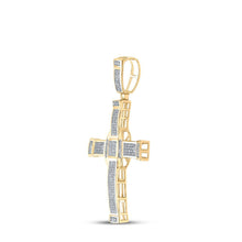 Load image into Gallery viewer, 10kt Yellow Gold Men's Round Diamond Cross Charm Pendant - 7/8 Cttw - Splendid Jewellery - Splendid Jewellery