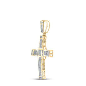 10kt Yellow Gold Men's Round Diamond Cross Charm Pendant - 7/8 Cttw - Splendid Jewellery - Splendid Jewellery