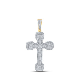 10kt Yellow Gold Men's Round Diamond Cross Charm Pendant - A Dazzling Statement of Faith - Splendid Jewellery