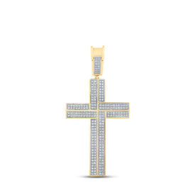 10kt Yellow Gold Men's Round Diamond Cross Charm Pendant - A Dazzling Statement of Faith and Style - Splendid Jewellery