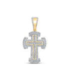 10kt Yellow Gold Men's Round Diamond Cross Charm Pendant - A Dazzling Statement of Faith and Style - Splendid Jewellery
