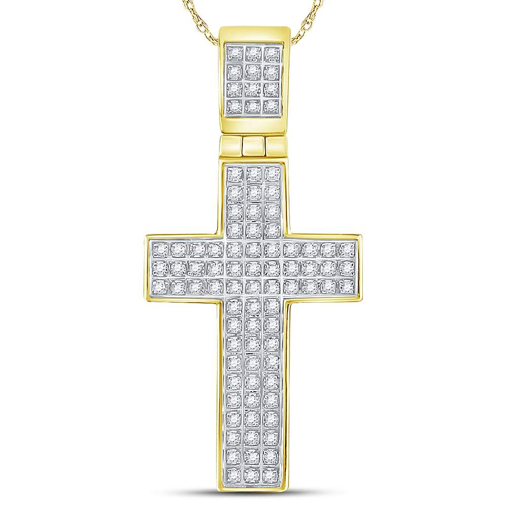 10kt Yellow Gold Men's Round Diamond Cross Charm Pendant - A Dazzling Statement Piece - Splendid Jewellery