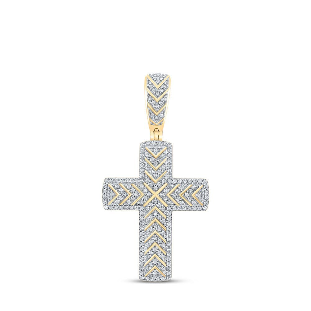 10kt Yellow Gold Men's Round Diamond Cross Charm Pendant - A Dazzling Statement Piece - Splendid Jewellery