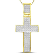 Load image into Gallery viewer, 10kt Yellow Gold Men's Round Diamond Cross Charm Pendant - A Dazzling Statement Piece - Splendid Jewellery