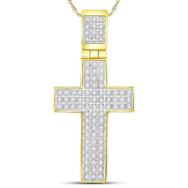 10kt Yellow Gold Men's Round Diamond Cross Charm Pendant - A Dazzling Statement Piece - Splendid Jewellery