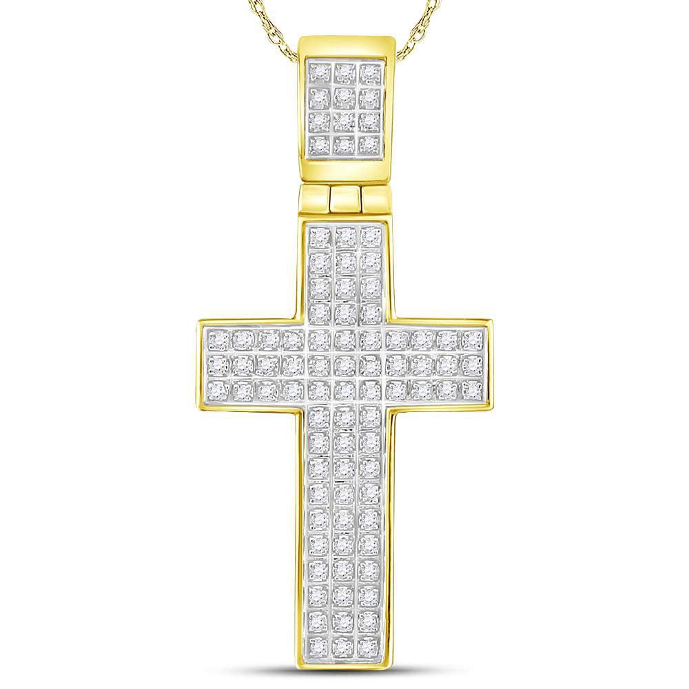 10kt Yellow Gold Men's Round Diamond Cross Charm Pendant - A Dazzling Statement Piece - Splendid Jewellery