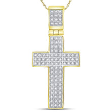 Load image into Gallery viewer, 10kt Yellow Gold Men's Round Diamond Cross Charm Pendant - A Dazzling Statement Piece Side view from the 10Kt Yellow Gold Mens Round Diamond Cross Charm Pendant 1 4 Cttwpin222181 collection by Splendid Jewellery
