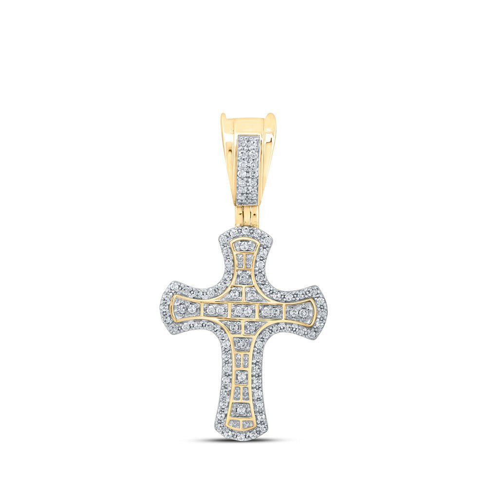 10kt Yellow Gold Men's Round Diamond Cross Charm Pendant - A Dazzling Statement Piece - Splendid Jewellery