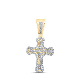 10kt Yellow Gold Men's Round Diamond Cross Charm Pendant - A Dazzling Statement Piece - Splendid Jewellery