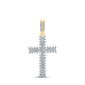 10kt Yellow Gold Men's Round Diamond Cross Charm Pendant - A Dazzling Statement Piece - Splendid Jewellery