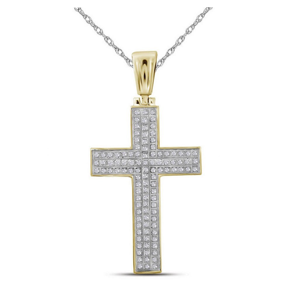 10kt Yellow Gold Men's Round Diamond Cross Charm Pendant - A Dazzling Symbol of Faith and Style - Splendid Jewellery