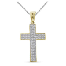 Load image into Gallery viewer, 10kt Yellow Gold Men's Round Diamond Cross Charm Pendant - A Dazzling Symbol of Faith and Style - Splendid Jewellery