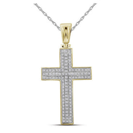 10kt Yellow Gold Men's Round Diamond Cross Charm Pendant - A Dazzling Symbol of Faith and Style - Splendid Jewellery