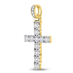 10kt Yellow Gold Men's Round Diamond Cross Charm Pendant - A Dazzling Symbol of Faith and Style - Splendid Jewellery