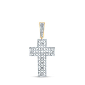 10kt Yellow Gold Men's Round Diamond Cross Charm Pendant - A Dazzling Symbol of Faith and Style - Splendid Jewellery
