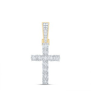 10kt Yellow Gold Men's Round Diamond Cross Charm Pendant - A Dazzling Symbol of Faith and Style - Splendid Jewellery