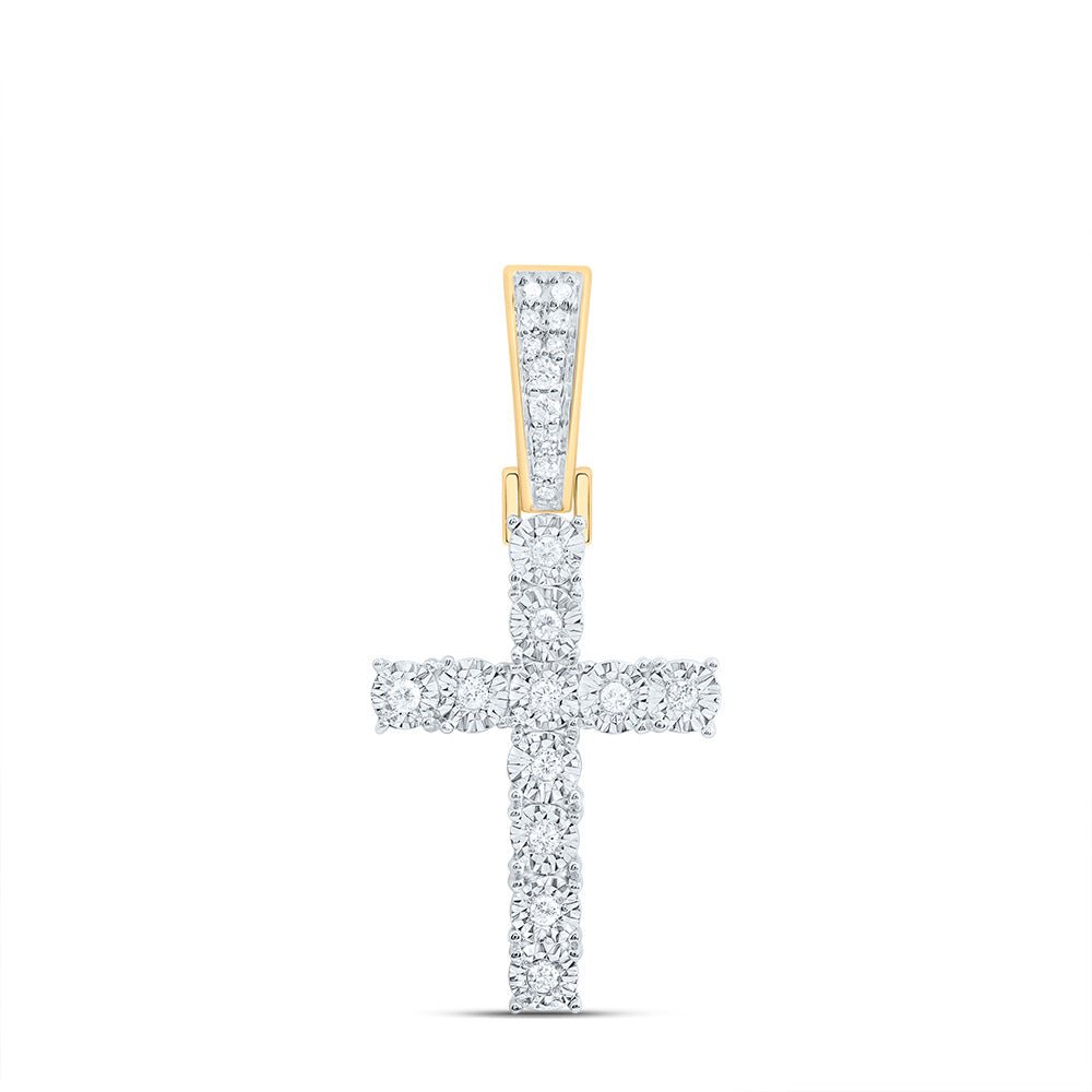 10kt Yellow Gold Men's Round Diamond Cross Charm Pendant - A Dazzling Symbol of Faith and Style - Splendid Jewellery