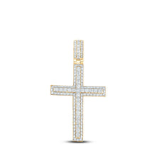 Load image into Gallery viewer, 10kt Yellow Gold Men's Round Diamond Cross Charm Pendant - A Dazzling Symbol of Faith and Style - Splendid Jewellery