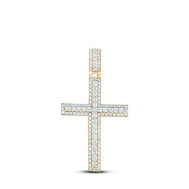10kt Yellow Gold Men's Round Diamond Cross Charm Pendant - A Dazzling Symbol of Faith and Style - Splendid Jewellery