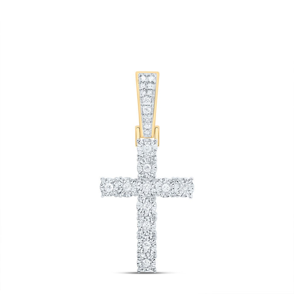 10kt Yellow Gold Men's Round Diamond Cross Charm Pendant - A Dazzling Symbol of Faith and Style - Splendid Jewellery