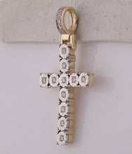 Load image into Gallery viewer, 10kt Yellow Gold Men's Round Diamond Cross Charm Pendant - A Dazzling Symbol of Faith and Style - Splendid Jewellery