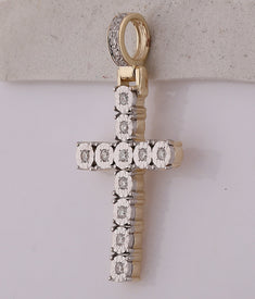 10kt Yellow Gold Men's Round Diamond Cross Charm Pendant - A Dazzling Symbol of Faith and Style - Splendid Jewellery