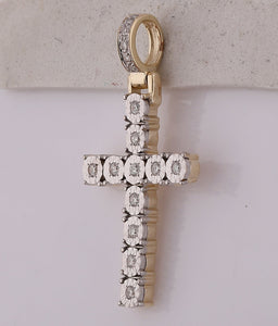 10kt Yellow Gold Men's Round Diamond Cross Charm Pendant - A Dazzling Symbol of Faith and Style - Splendid Jewellery