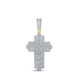 10kt Yellow Gold Men's Round Diamond Cross Charm Pendant - Captivating Brilliance - Splendid Jewellery