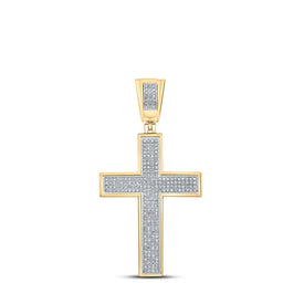 10kt Yellow Gold Men's Round Diamond Cross Charm Pendant - Captivating Elegance - Splendid Jewellery