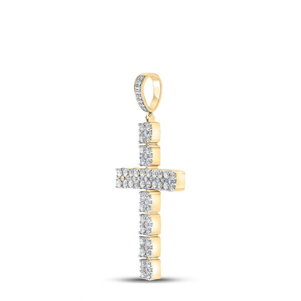 10kt Yellow Gold Men's Round Diamond Cross Charm Pendant - Exquisite Brilliance - Splendid Jewellery