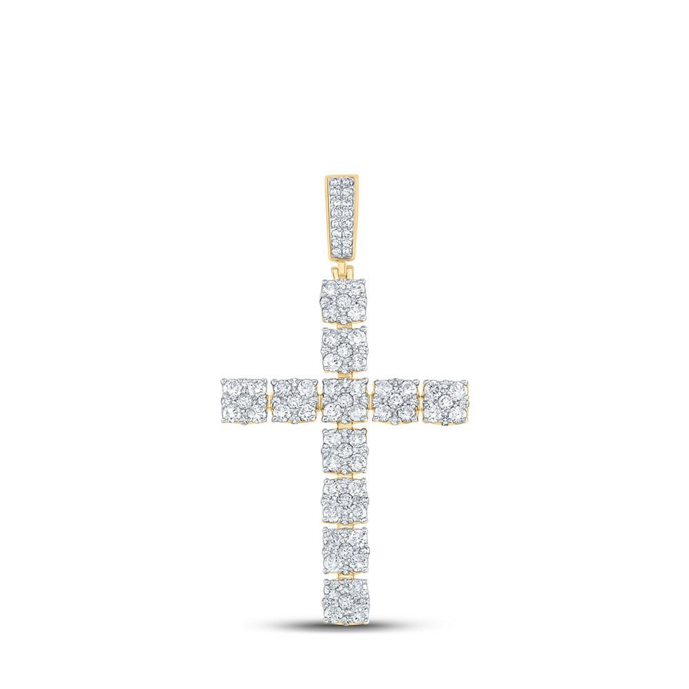 10kt Yellow Gold Men's Round Diamond Cross Charm Pendant - Exquisite Brilliance - Splendid Jewellery
