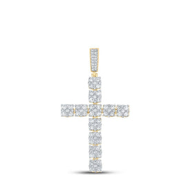 10kt Yellow Gold Men's Round Diamond Cross Charm Pendant - Exquisite Brilliance - Splendid Jewellery