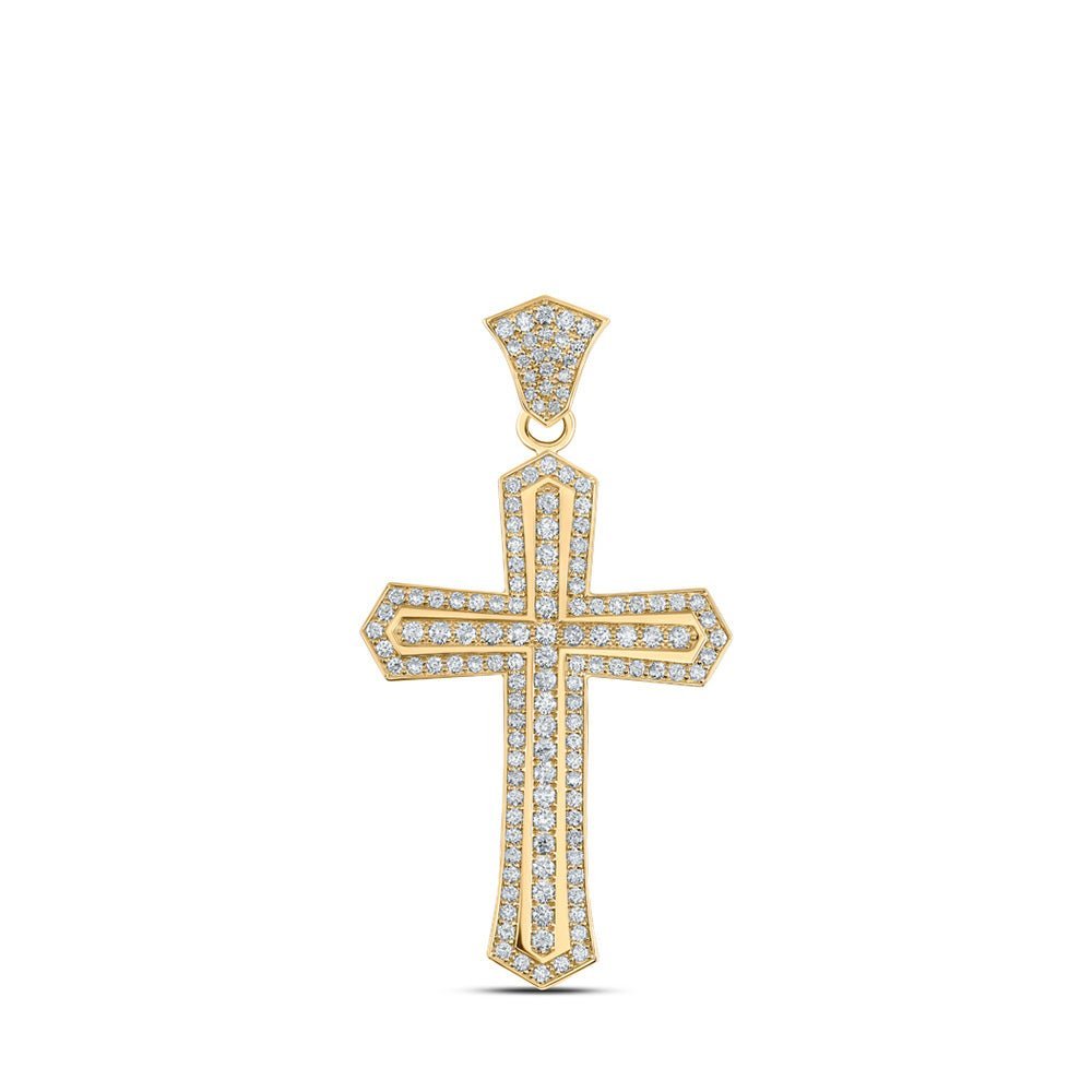 10kt Yellow Gold Men's Round Diamond Cross Charm Pendant - Exquisite Brilliance - Splendid Jewellery