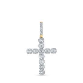10kt Yellow Gold Men's Round Diamond Cross Charm Pendant - Luxurious Diamond Elegance - Splendid Jewellery
