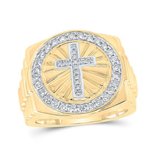 Load image into Gallery viewer, 10kt Yellow Gold Mens Round Diamond Cross Circle Ring 1/2 Cttw | Luxurious Divine Symbolic Ring - Splendid Jewellery
