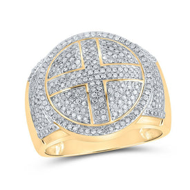 10kt Yellow Gold Men's Round Diamond Cross Circle Ring 3/4 Cttw - A Dazzling Symbol of Faith and Style - Splendid Jewellery