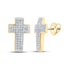 10kt Yellow Gold Men's Round Diamond Cross Earrings - Dazzling Divine Symbol of Style - Splendid Jewellery