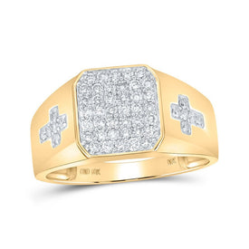 10kt Yellow Gold Men's Round Diamond Cross Ring - A Striking Symbol of Faith and Style - Splendid Jewellery