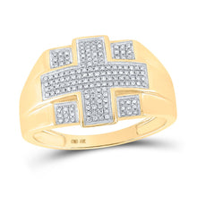 Load image into Gallery viewer, 10kt Yellow Gold Men&#39;s Round Diamond Cross Ring - A Stunning Symbol of Faith and Style Top view from the 10Kt Yellow Gold Mens Round Diamond Cross Ring 1 3 Cttwpin13114 collection by Splendid Jewellery