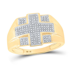 10kt Yellow Gold Men's Round Diamond Cross Ring - A Stunning Symbol of Faith and Style Top view from the 10Kt Yellow Gold Mens Round Diamond Cross Ring 1 3 Cttwpin13114 collection by Splendid Jewellery