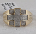 10kt Yellow Gold Men's Round Diamond Cross Ring - A Stunning Symbol of Faith and Style - Splendid Jewellery