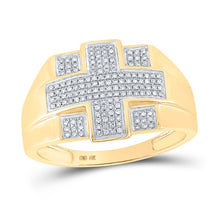 Load image into Gallery viewer, 10kt Yellow Gold Men's Round Diamond Cross Ring - A Stunning Symbol of Faith and Style - Splendid Jewellery