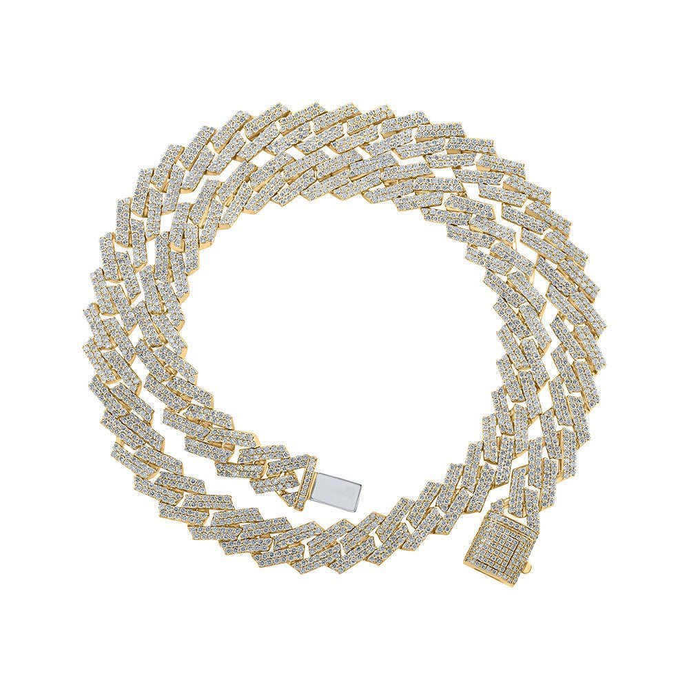 10kt Yellow Gold Men's Round Diamond Cuban Curb Link Chain Necklace - A Dazzling Statement Piece - Splendid Jewellery