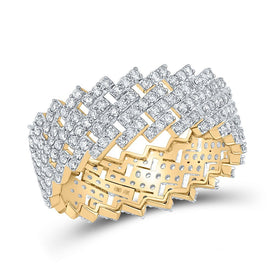 10kt Yellow Gold Men's Round Diamond Cuban Eternity Band Ring - A Dazzling Statement of Masculine Elegance - Splendid Jewellery