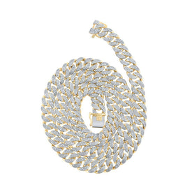 10kt Yellow Gold Men's Round Diamond Cuban Link Chain Necklace - 5 - 3/8 Cttw - Splendid Jewellery