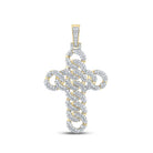 10kt Yellow Gold Men's Round Diamond Cuban Link Cross Charm Pendant - 1 - 7/8 Cttw | Splendid Jewellery - Splendid Jewellery