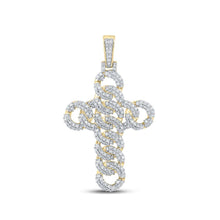 Load image into Gallery viewer, 10kt Yellow Gold Men's Round Diamond Cuban Link Cross Charm Pendant - 1 - 7/8 Cttw | Splendid Jewellery - Splendid Jewellery