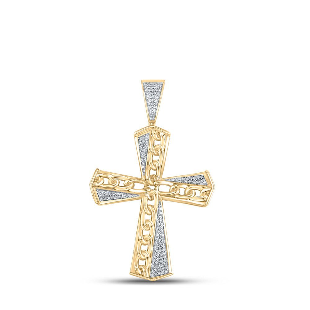 10kt Yellow Gold Men's Round Diamond Cuban Link Cross Charm Pendant - 1/3 Cttw | Splendid Jewellery - Splendid Jewellery
